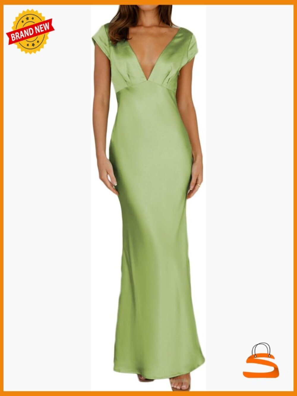 Satin V Neck Cap Sleeve Backless Midi Dress Twist Cut Out Elegant
